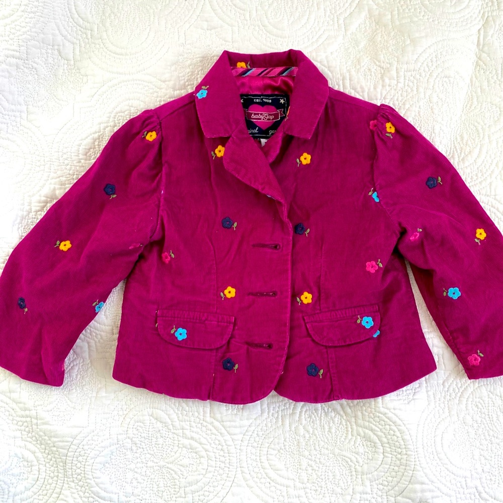 Baby Gap Corduroy Blazer with embroidered flowers 18-24m